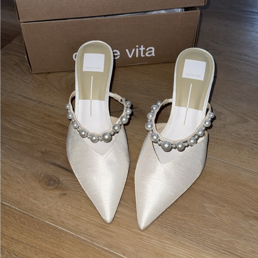 Dolce Vita Pearl-Embellished Cream Mules